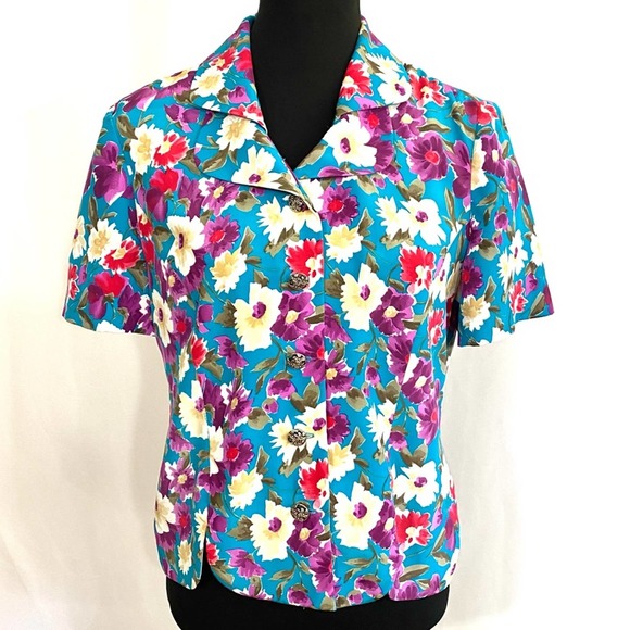 Leslie Faye Colorful Purple and Blue Button Blouse - Picture 5 of 11